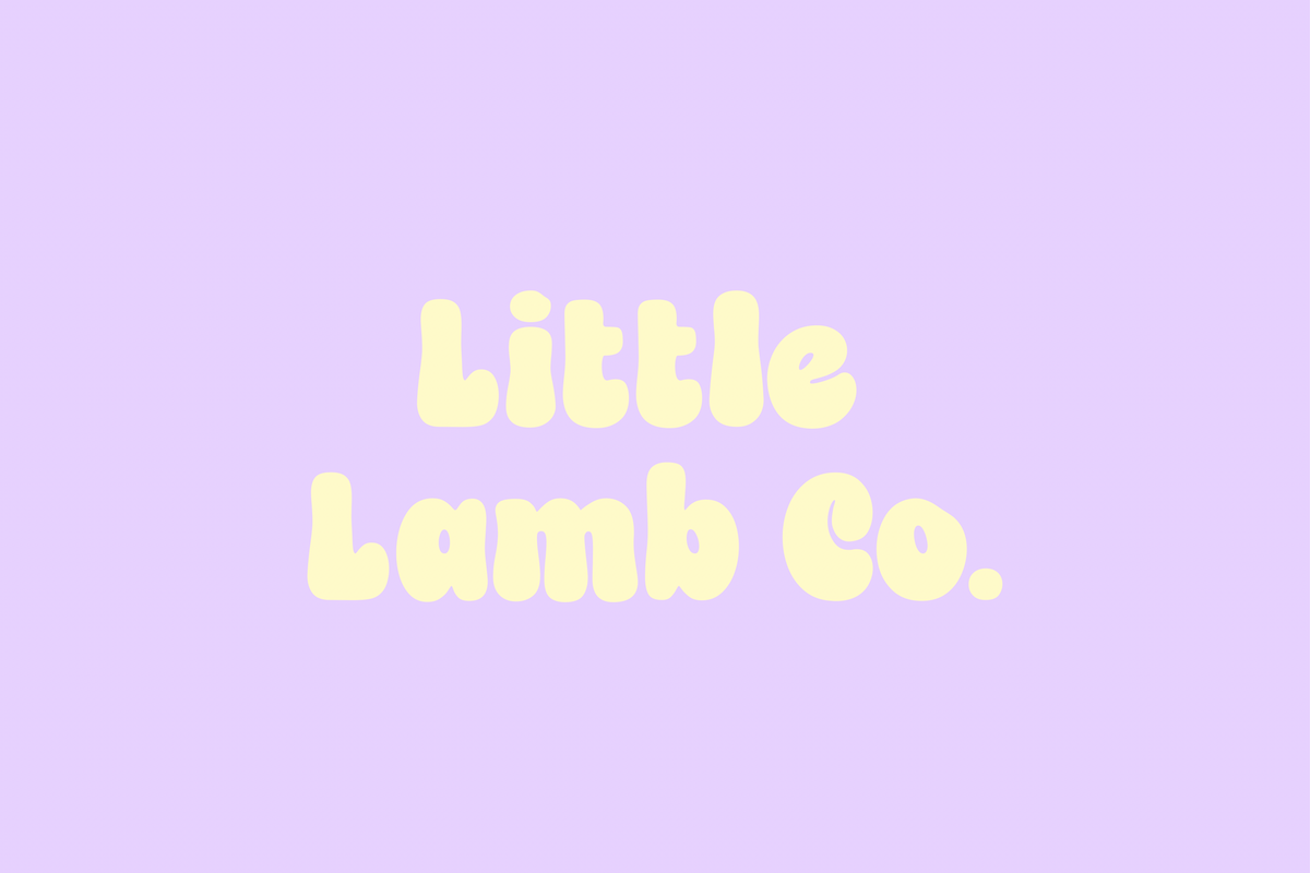 The logo for Little Lamb Co. features the brand name in a rounded, pale yellow font centered on a solid light lavender purple background.